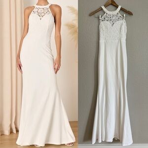Loving Destiny White Lace Halter Mermaid Maxi Dress